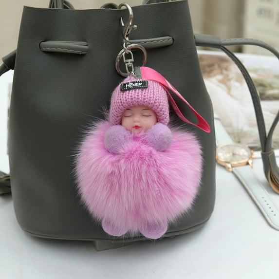 Soumake Doll Keychains Fluffy Sleeping Baby Multi-colored Knitted Hat Wear Baby Key Ring for Women