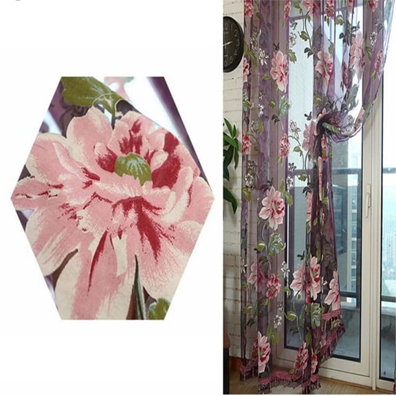 Soumake Door Blinds Window Peony Printed Transparent Tulle Curtain Room Divider Valance Household