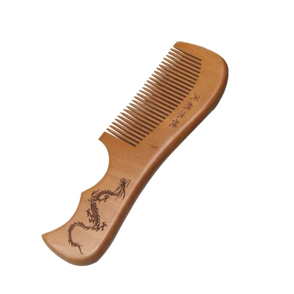 Soumake Dragon Phoenix Engraved Peach Wood Healthy Massage Anti-Static Hair Care Comb