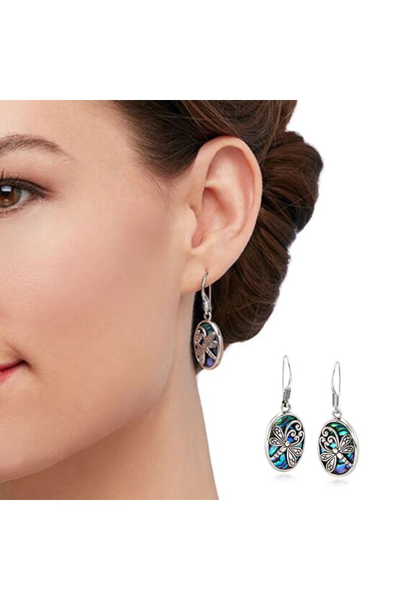 Ear Hoop Engraving Dragonfly Shape Oval Vintage Silver Plated Bridal Earrings for Shopping