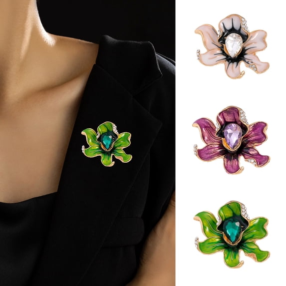Soumake Elegant Peony Flower Shape Brooch Luxury Rhinestones Faux Crystal Inlaid Pin Overcoat Cardigan Enamel Badge Coat Accessories