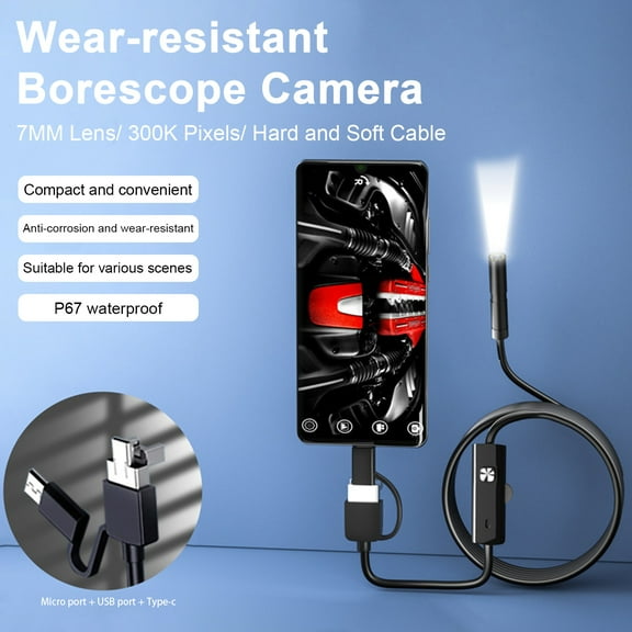 Soumake Endoscope Camera With 6 Led Lights Ip67 Waterproof Inspection Borescope With Flexible Snake Cable Camera For Android For Ios