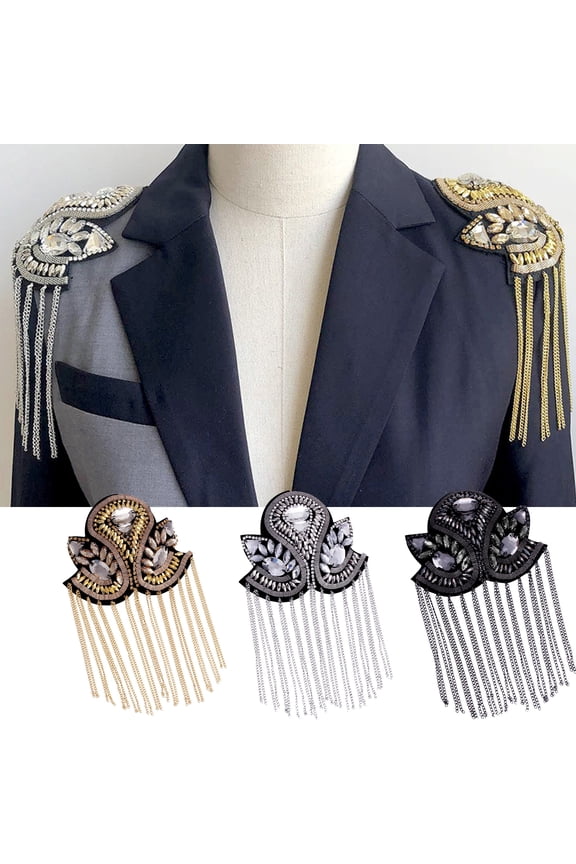 Epaulette Decorative Handmade Rhinestone Punk Style Retro Fashion Tassel Chain Shoulder Board Badge For Clothes Decor Fashion