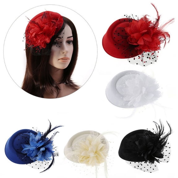 Soumake Exquisite Sweet Fascinator Hat With Hair Clip Decorative Anti-Fall Faux Feather Flower Mesh Veil Hat Hair Accessories Fashion