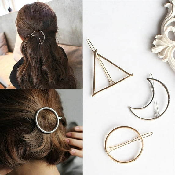 Soumake Fashion Alloy Hollow Moon Circle Triangle Bangs Hair Clip Women Hairpin Barrette Fashion