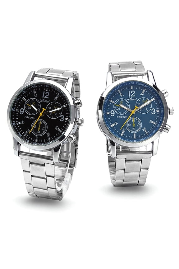 Fashion Men Round Sub-Dials Decor Alloy Band Analog Quartz Wrist Watch Gift Fashion