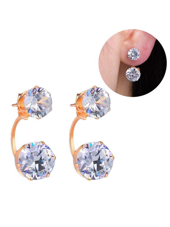 Fashion Women Double Cubic Zirconia Drop Ear Jacket Piercing Earrings Jewelry