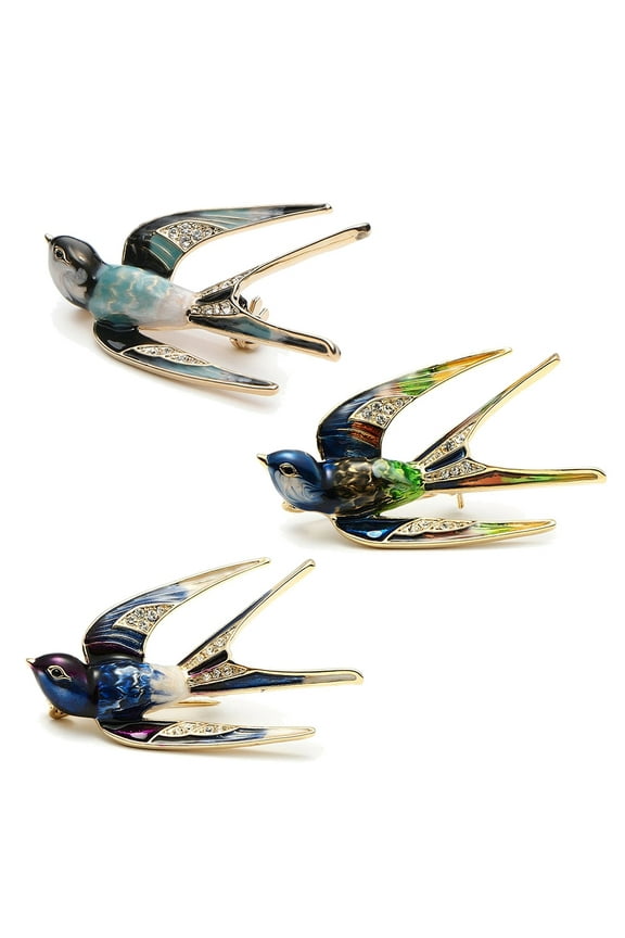 Fashion Women Enamel Swallow Bird Collar Brooch Pin Lapel Clothes Jewelry Decor