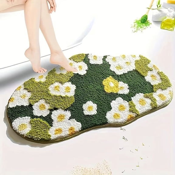 Soumake Floor Moss Carpet Cartoon Flower Print Thick Great Water Absorption Non Slip Soft No Odor Bathroom Rug Bedroom Entry Bath Shower Bathtub Carpet