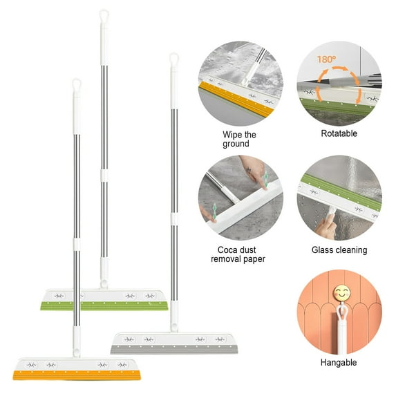 Soumake Floor Scraper Broom Non-stick Hair Dust-free Scratch-free Wet And Dry Dual Use Long Handle Clean Soft Head 180 Degree Rotary Head Wall Tile Broom Sweeper Household Cleaning Tool