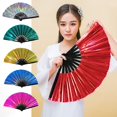thumbnail image 1 of Soumake Folding Fan 13 Ribs Burr Free Brilliant Color Birthday Gift Transparent 13 Inch Large Shining Rave Hand Fan Performance Prop, 1 of 7