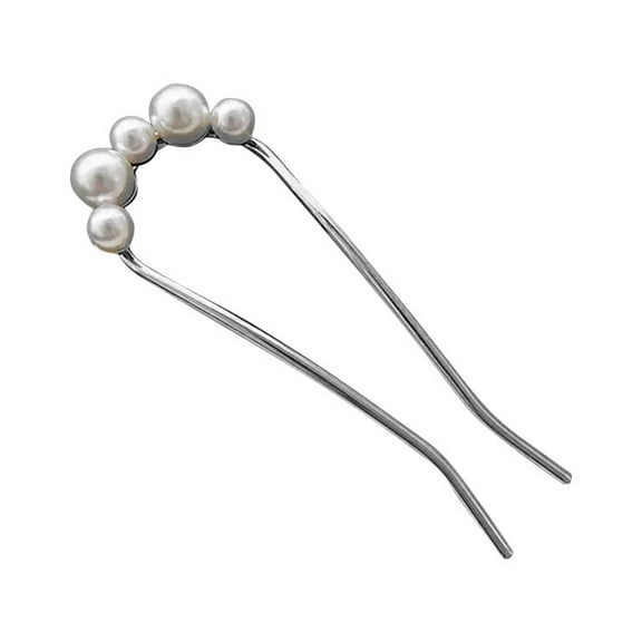Soumake French Hair Fork Elegant Faux Pearl Anti-slip Long Thick Hair Updo Bun Metal U-Shaped Hair Pin Stick Women Girls Hair Accessories