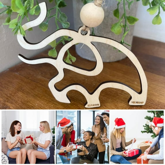 Soumake Friendship Elephant Pendant Sisterhood Elephant Wooden Ornament Sisterhood Friendship Elephant Charm with Story Card Gifts for Women Tribe Sisters Friends