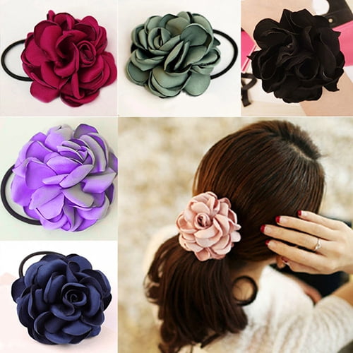 Soumake Hair Band Rope Camellia Flower Ponytail Holder Scrunchie Hairband Accessory Fashion