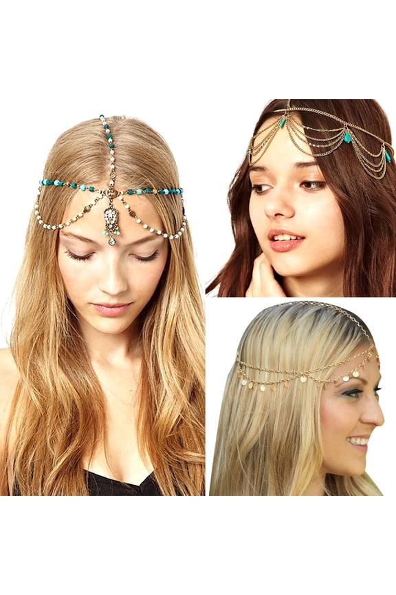 Indian Boho Beads Cross Pendant Bride Head Chain Headband Headpiece Jewelry