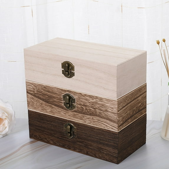 Soumake Jewelry Box Decorative Retro Wood Solid Color Trinket Case for Table