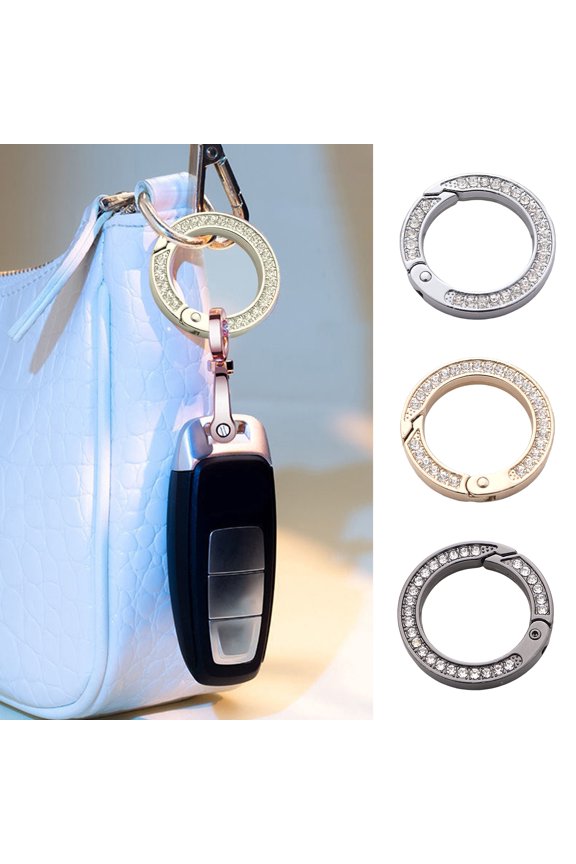 Key Ring Double-sided Rhinestone Compressible Spring Exquisite Portable Multipurpose Decorate Zinc Alloy Spring Keyring Key Chain Buckle Car Accessory