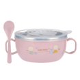 thumbnail image 1 of Soumake Kids Training Bowl Fall Resistance High Temperature Resistant with Lid Easy to Clean Dual Handles Dustproof Stainless Steel Cartoon Kids Bowl Toddlers Spoon for Daily Use, 1 of 5