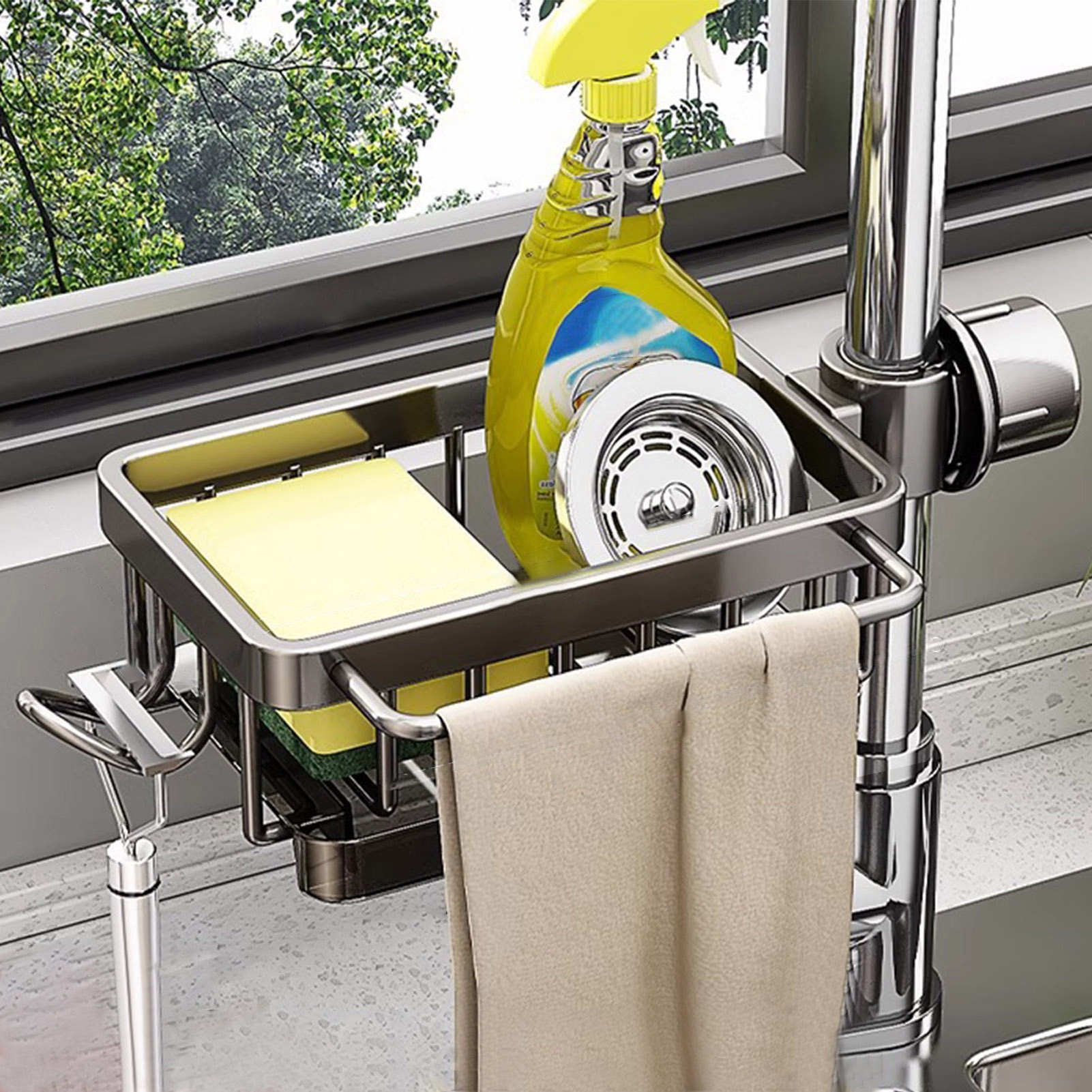 Faucet Storage Rack, Gold Aluminum Sponge Holder | Adjustable Caddy For Kitchen Sink, No Drilling