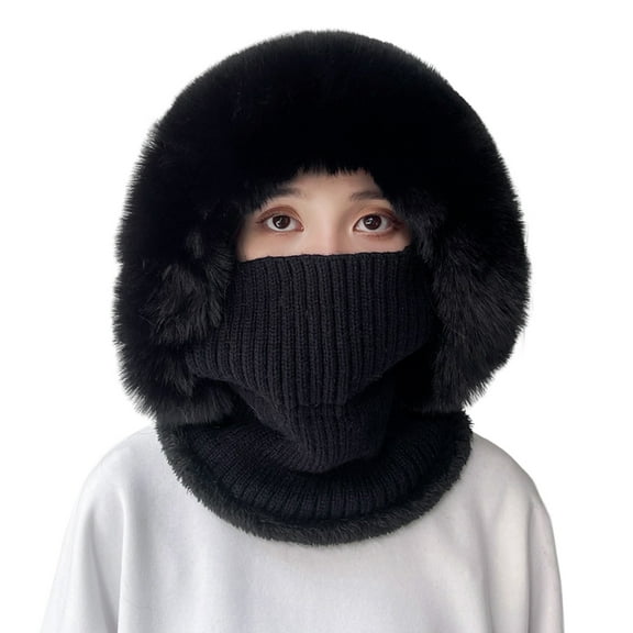 Soumake Knitted Hat Multipurpose Pompom Plush Ears Protection Solid Color Autumn Winter Women Face Cover Neck Gaiter Warmer Beanie Cap for Ski