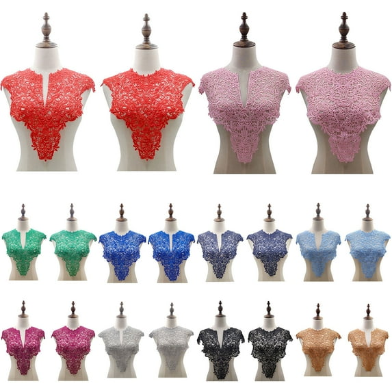 Soumake Lace Fake Collar Embroidered Corsage Hollow Design Big Flowers Detachable Front / Back Collar Lace Applique Female Charm For Sewing Shop Practical