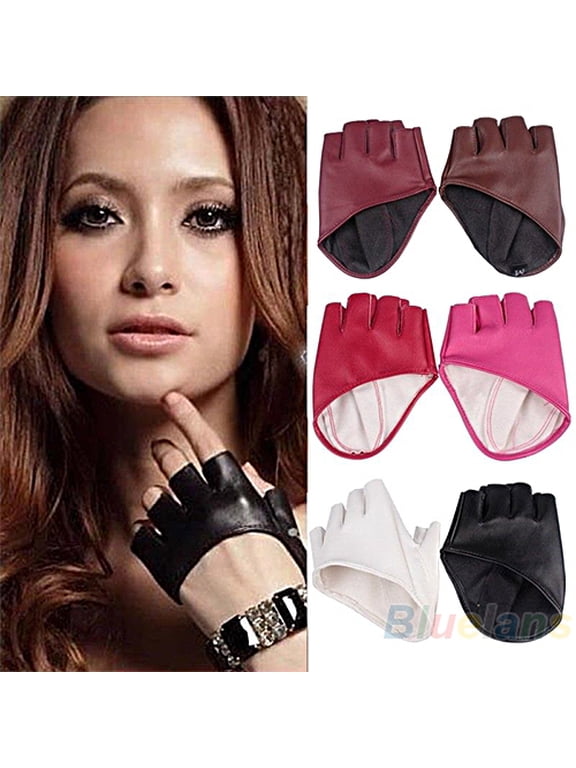 Lady Fashion Faux Leather Half Finger Gloves Driving Pole Dancing Show Gloves Fashion