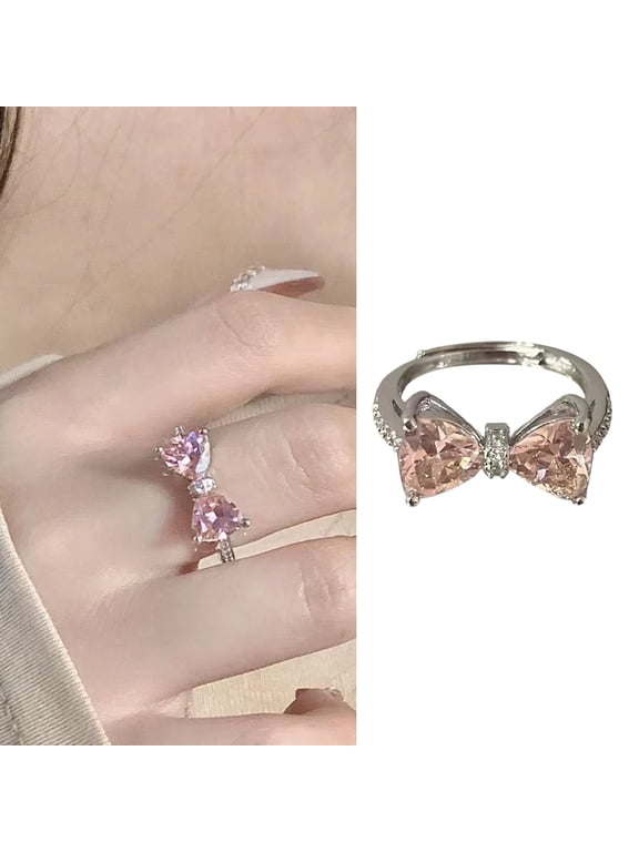 Lady Open Ring Adjustable Pin Cubic Zirconia Bow Shape Smooth Polished Finger Jewelry Daily Prom Party Knuckle Ring