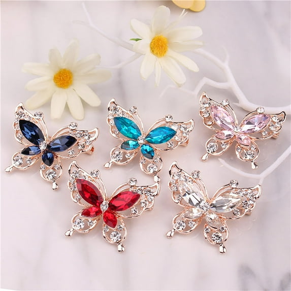 Soumake Lady Pin Rhinestone Butterfly Shape Multi Colors Stainless Dress Brooch for Prom