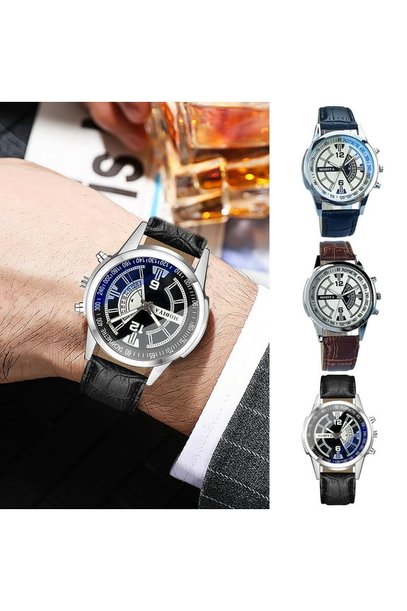 Men Quartz Watch Round Dial Alloy No Delay Adjustable Faux Leather Strap Time-checking High Accuracy Wristwatch Business Commute Timepiece