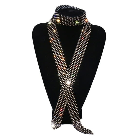 Soumake Men Rhinestone Tie Long Adjustable Hollow Out Exquisite Lightweight Dance Stage Show Performance Party Prom Men Necktie