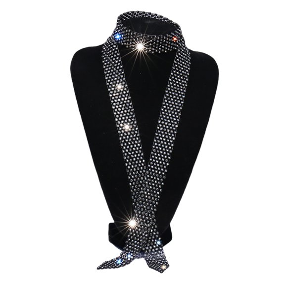 Soumake Men Rhinestone Tie Long Adjustable Hollow Out Exquisite Lightweight Dance Stage Show Performance Party Prom Men Necktie