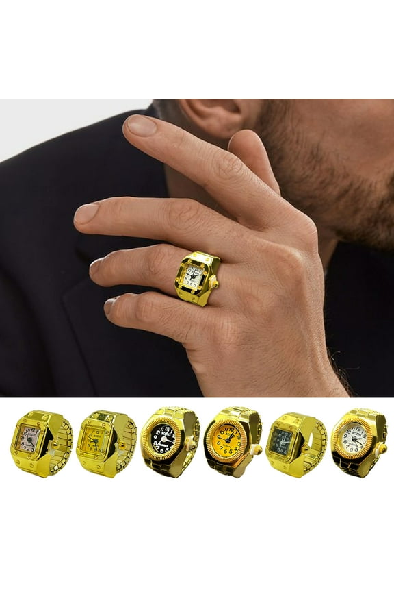 Men Women Ring Watch Elastic Stainless Steel Band Round Square Dial Men Women Couple Watch Finger Ring Birthday Gift Fashion Accessories