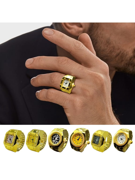 Men Women Ring Watch Elastic Stainless Steel Band Round Square Dial Men Women Couple Watch Finger Ring Birthday Gift Fashion Accessories