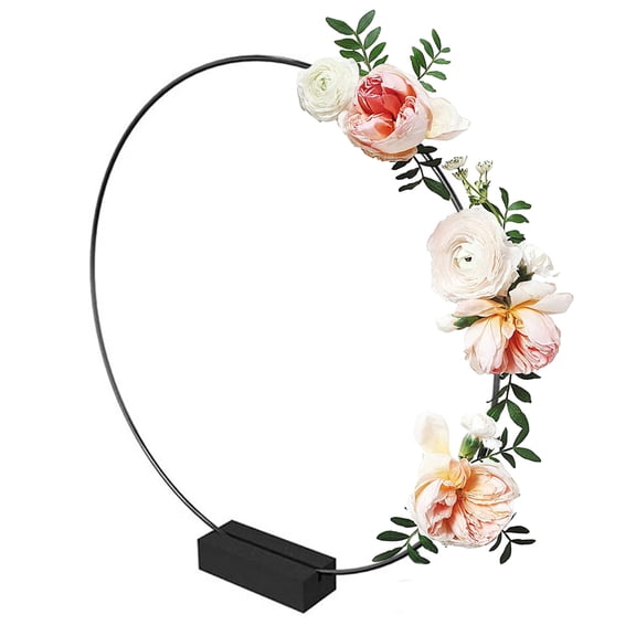 Soumake Metal Wreath Hoop with Black Stand Luster Surface Golden Craft Round Frame DIY Decorative Wreath Holder Garland Craft Maker Ring Table Centerpiece Home Decor