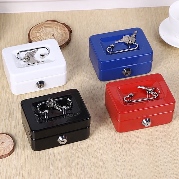 Soumake Mini Cash Box With Security Lock And Two Keys Compact Shock-Proof Portable Multi Compartments Deposit Petty Cash Cash Safe Metal Box Jewelry Precious Stuff Container