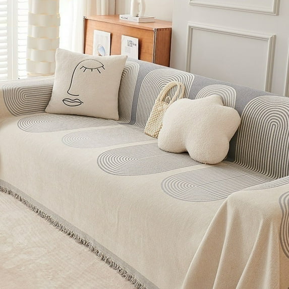 Soumake Modern Geometric Sofa Cover Fringed Soft Flannel Four Seasons Universal Home Office Three-seater Couch Slipcover Furniture Protector