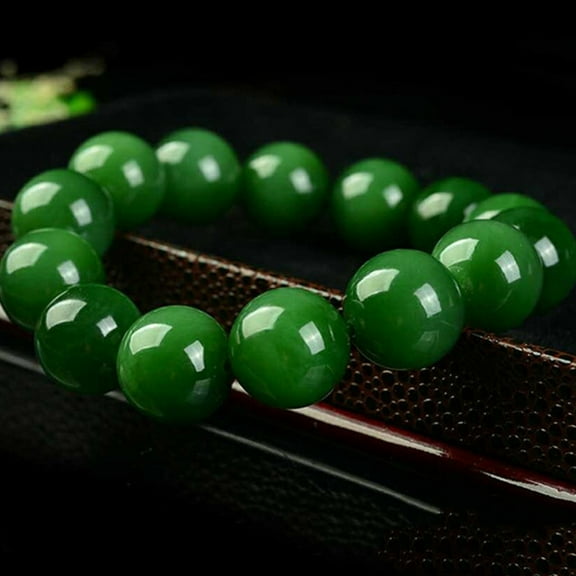 Soumake Natural 10mm Dark Green Faux Jade Round Beads Stretchy Bangle Bracelet Gift