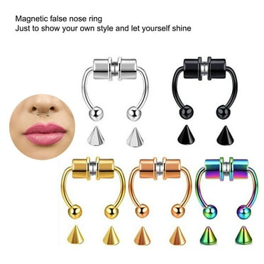 HELEVIA 5 Pair Faux Jewelry - Stainless Steel Magnetic Fake Septum Nose