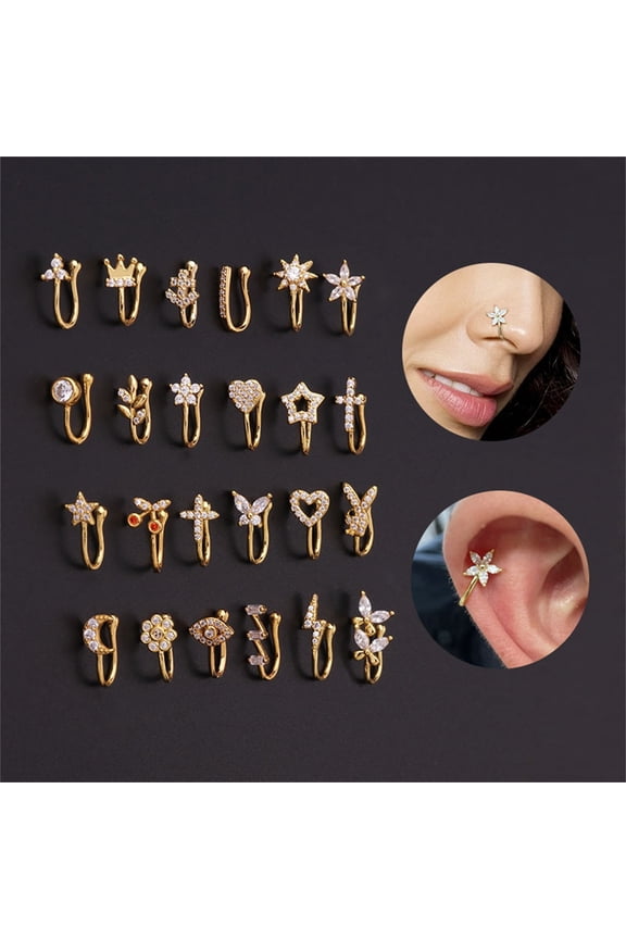 Nose Piercing Clip Eye-Catching U Shape Copper Cubic Zirconia Multi-Style Shiny Ear Cuffs Nose Stud For Daily Wear