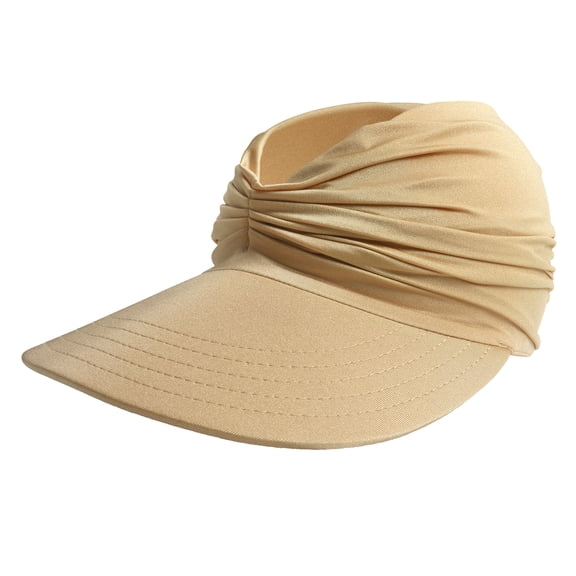 Soumake Outdoor Ladies Hat Empty Top Large Brim Pleated Pure Color Sun Protection Anti-UV Portable Breathable Sport Gardening Fishing Travel Cap