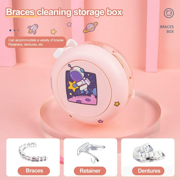 Soumake Portable Denture Case with Mirror RemovableTray Leak-proof Compact Denture Bath Storage Box for Braces