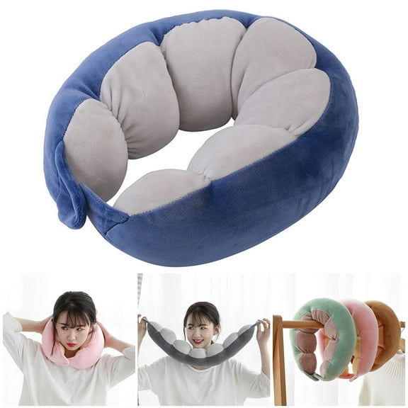Soumake Portable Travel Pillow Neck Support Cushion Extra-Soft Breathable Washable Non-Fading Adjustable Airplane Car Travel Cushion Pillow