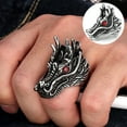 thumbnail image 1 of Soumake Punk Men Cubic Zirconia Inlaid Carved Dragon Head Finger Ring Party Jewelry Gift Fashion, 1 of 8