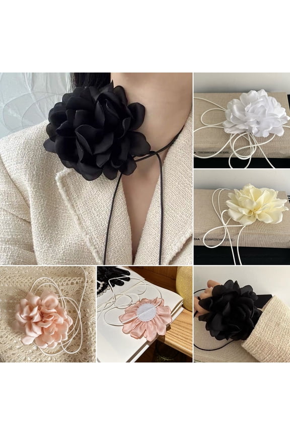 Retro Flower Women Choker Necklace Solid Color Elegant Lace Up Adjustable Strappy Collar Necklace Party Supplies Fashion