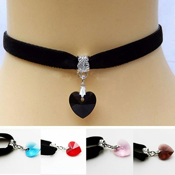Soumake Retro Gothic Handmade Shiny Love Heart Rhinestone Pendant Choker Short Necklace