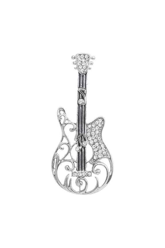 Retro Versatile Ladies Brooch Exquisite Rhinestone-Studded Guitar Design Hollow Collar Corsage Buckle Pin Brooch
