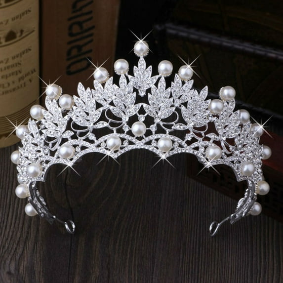 Soumake Shiny Faux Pearl Hollowed Rhinestone Inlaid Hair Crown Tiara Bride Wedding Decor