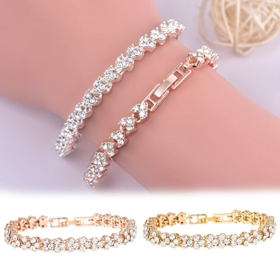 Soumake Shiny Rhinestone Inlaid Women Bracelet Adjustable Bangle For Party Anniversary Fashion