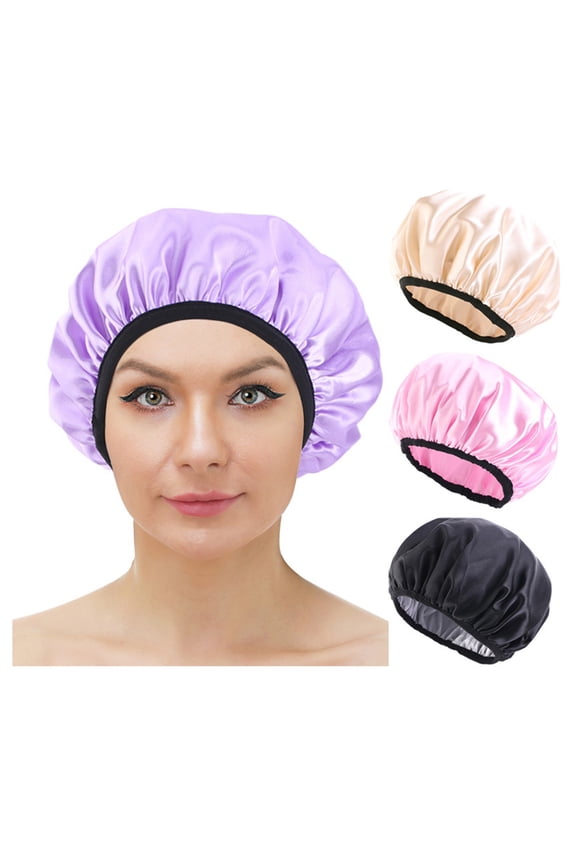 Sleep Bonnet Extra Large Solid Color Black Slim Band Elastic Shiny Headwear Soft Women Long Curly Hair Wrap Satin Hat Home Supplies
