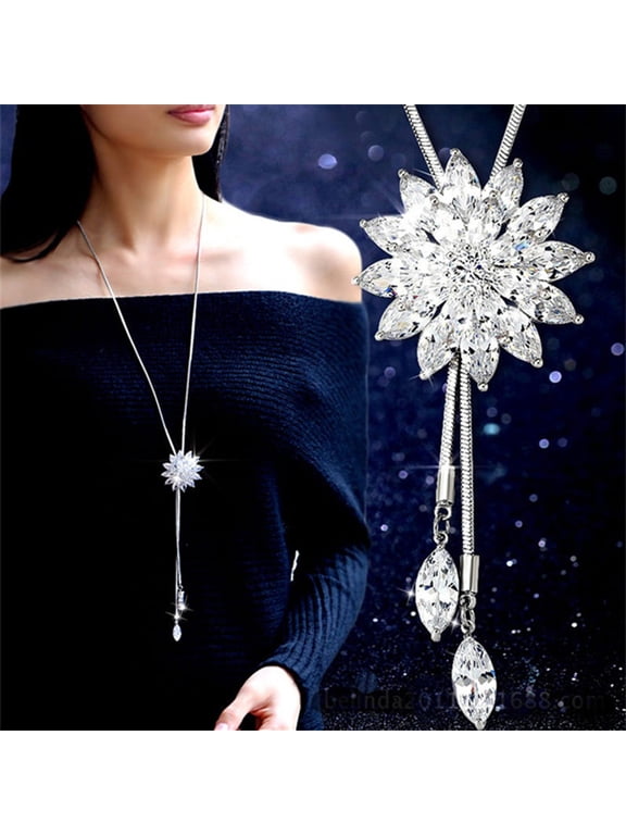 Sweater Chain Snowflake Pendant Attractive Accessories Rhinestone Inlaid Necklace for Women